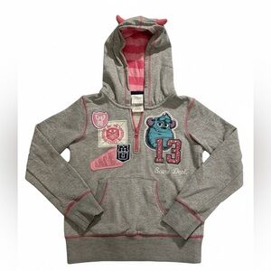 Disney Store Monsters University Sulley Gray & Pink Hoodie - Girls Size 7/8